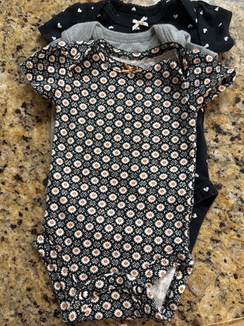 Baby Girls Black Floral One-Piece Bodysuit - Pack Accent